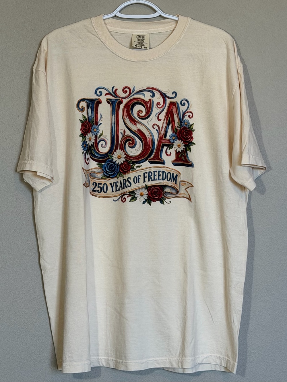 Comfort Colors Cream Floral USA 250 Years of Freedom Graphic Tee